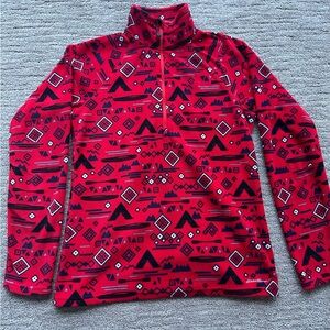 Eddie Bauer Women’s Black and Red Patterned Quarter Zip Fleece Pullover
